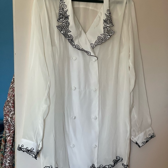 White and Black Embroidered Wrap Dress - Picture 2 of 7